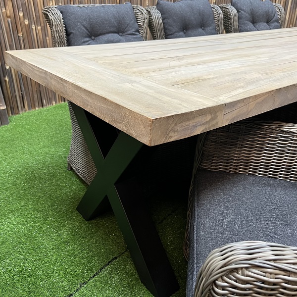 Tuintafel Industrieel X-poot - Oud Teakhout - 250 cm - WGXL Collection