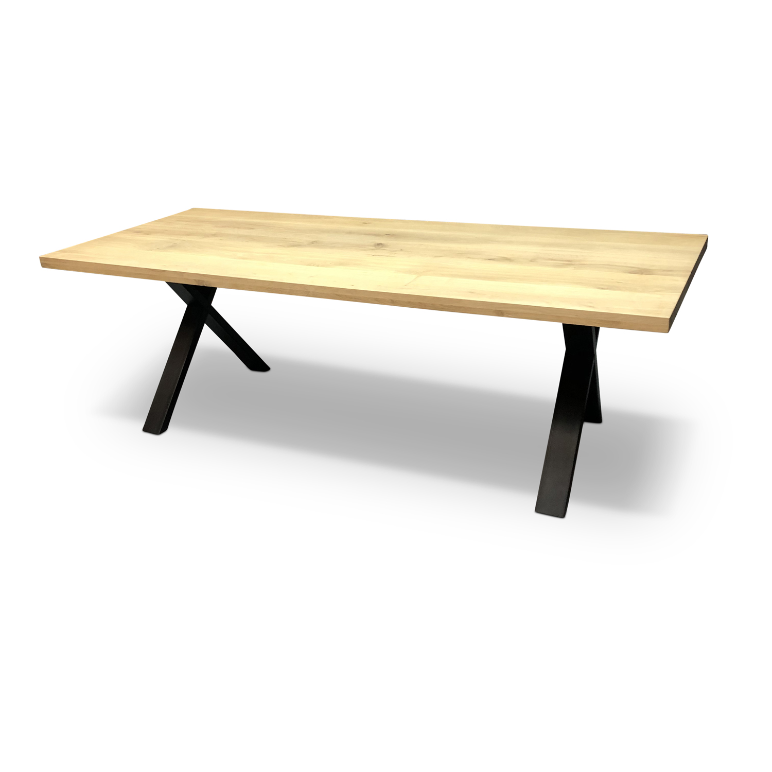 Eettafel recht model 4.5 cm blad - Eikenhout - X-poot 10x4 cm - WGXL Collection 220 cm