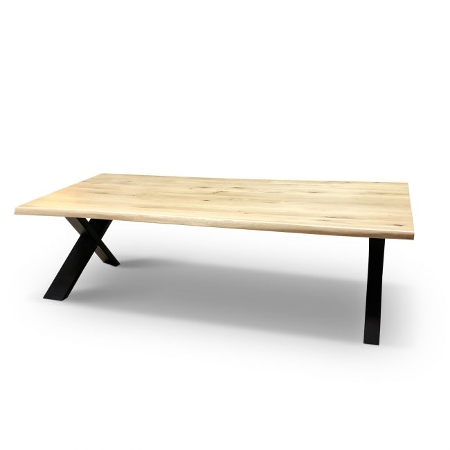 Stammtisch 4,5 cm Platte – Eichenholz – Abgewinkelter X-Fuß 15 x 5 cm – WGXL Kollektion – Wiegers XL meubels en tuinmeubelen