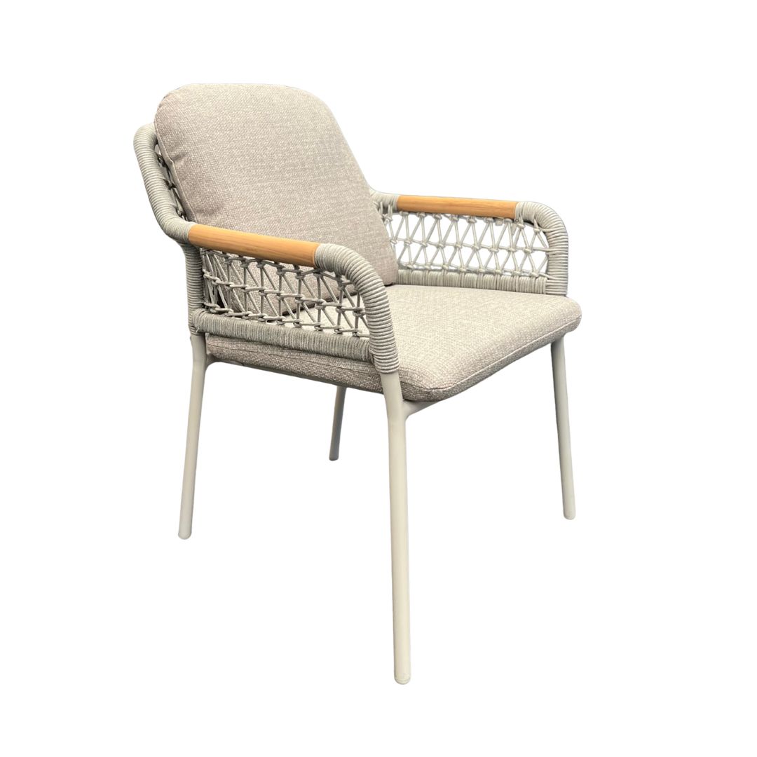Tuinstoel Elena – Latte Light – Beige – Rope – Teak arm – Qopps