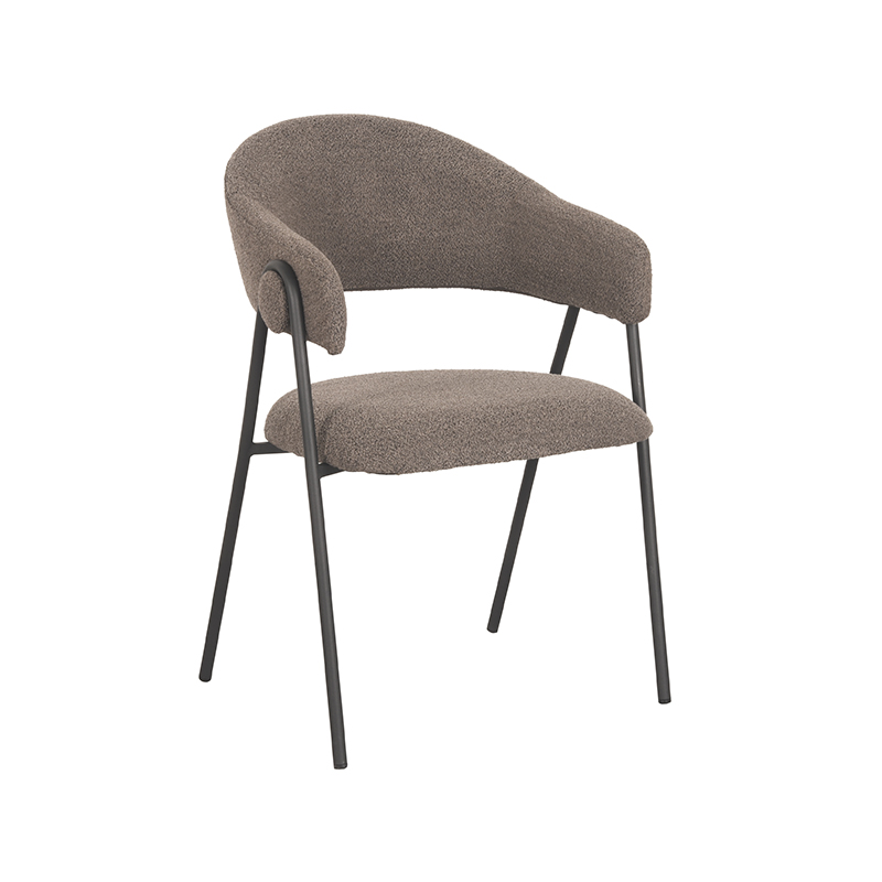 LABEL51 Eetkamerstoel Lowen – Bruin – Boucle – Zwart Metalen Frame